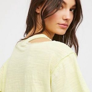 NEW FREE PEOPLE YELLOW RIPPED NECK FABRIC V NECK LOOSE FIT TOP